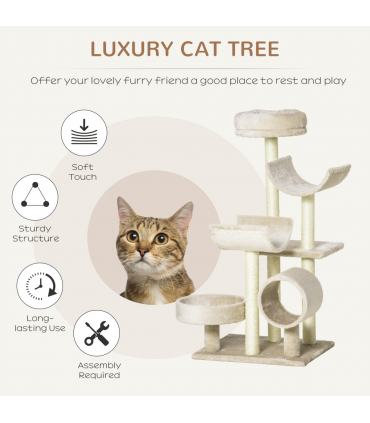 Multi-Level Large Cat Tree Scratching Post Perch Play Center Tunnel Beige