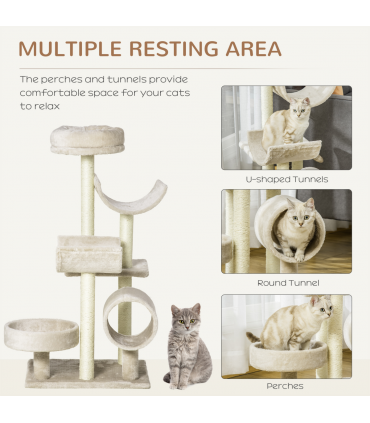 Multi-Level Large Cat Tree Scratching Post Perch Play Center Tunnel Beige