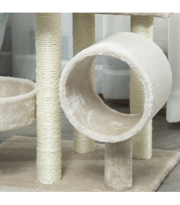 Multi-Level Large Cat Tree Scratching Post Perch Play Center Tunnel Beige