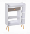 Multi-Shelf Bookcase Freestanding Storage Drawer Shelves Wood Leg White