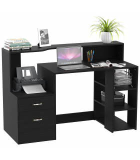 Multi-Storage & Workstation Desk Table Storage Shelves  Office Black HOMCOM