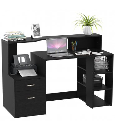 Multi-Storage & Workstation Desk Table Storage Shelves  Office Black HOMCOM