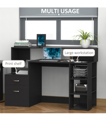 Multi-Storage & Workstation Desk Table Storage Shelves  Office Black HOMCOM