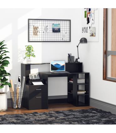 Multi-Storage & Workstation Desk Table Storage Shelves  Office Black HOMCOM