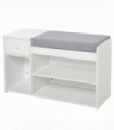 Multi-Storage Shoe Bench Drawer 3 Compartments Cushion Home Boots White
