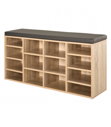 Multi-Storage Shoe Rack 14 Compartments Cushion Moving Shelves  Brown