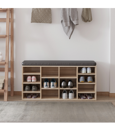 Multi-Storage Shoe Rack 14 Compartments Cushion Moving Shelves  Brown