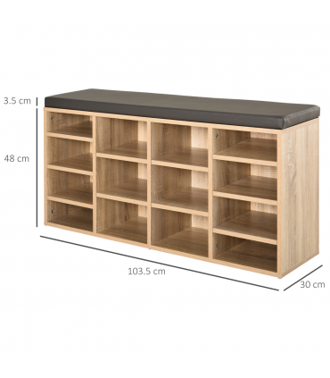 Multi-Storage Shoe Rack 14 Compartments Cushion Moving Shelves  Brown