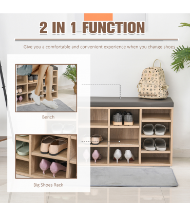 Multi-Storage Shoe Rack 14 Compartments Cushion Moving Shelves  Brown