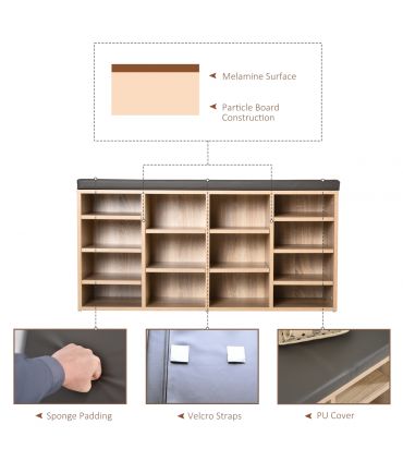 Multi-Storage Shoe Rack 14 Compartments Cushion Moving Shelves  Brown