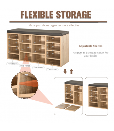 Multi-Storage Shoe Rack 14 Compartments Cushion Moving Shelves  Brown