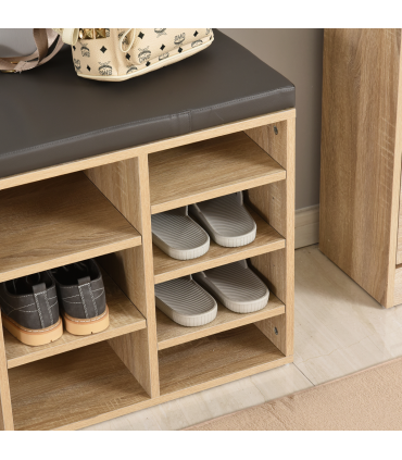 Multi-Storage Shoe Rack 14 Compartments Cushion Moving Shelves  Brown