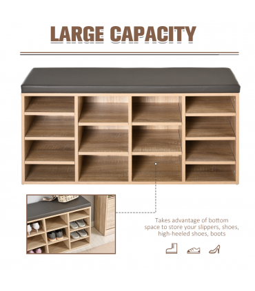 Multi-Storage Shoe Rack 14 Compartments Cushion Moving Shelves  Brown