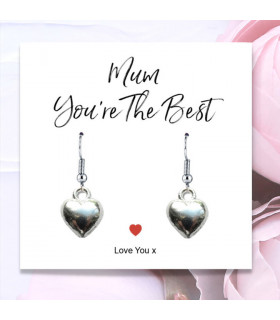 Mum You're The Best Heart Earrings & Message Card