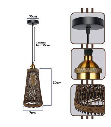 Natural Rattan Wicker Vintage Industrial Style Single Ceiling Pendant Light Shade