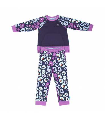 Navy & Purple Girls Leopard Print Lounge Set
