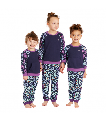Navy & Purple Girls Leopard Print Lounge Set