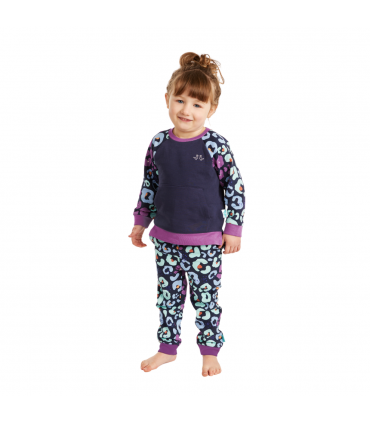 Navy & Purple Girls Leopard Print Lounge Set
