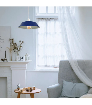 Navy Blue Retro Vintage Lampshade Easy Fit E27 Base Industrial Pendant Metal 36cm Lamp Light Shades