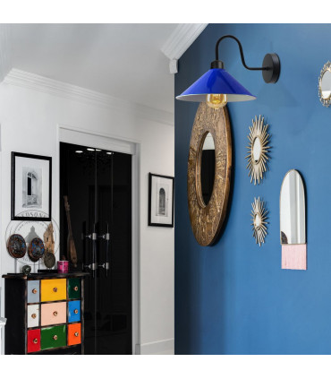 Navy Blue Wall Light Fixture,Black Wall Sconce E27 Base Socket Screw Type Wall Mounted Swan Neck Cone Shape Shade