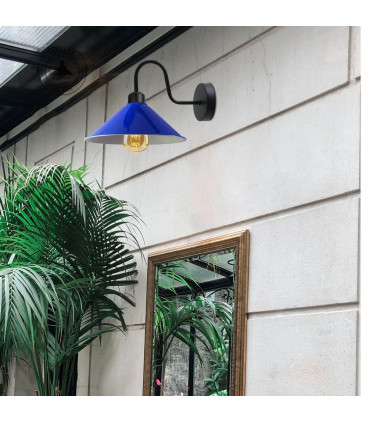 Navy Blue Wall Light Fixture,Black Wall Sconce E27 Base Socket Screw Type Wall Mounted Swan Neck Cone Shape Shade