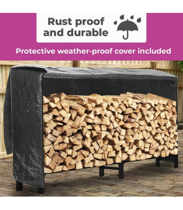 Neo 240cm Outdoor Metal Log Holder Storage Rack with Cover
