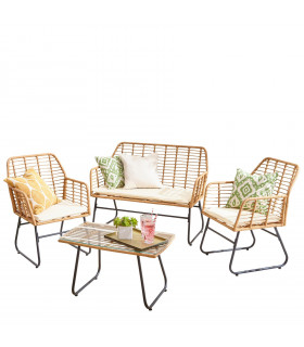 Neo 4 Piece Wicker Bamboo Style Garden Sofa, Table & Chairs Set
