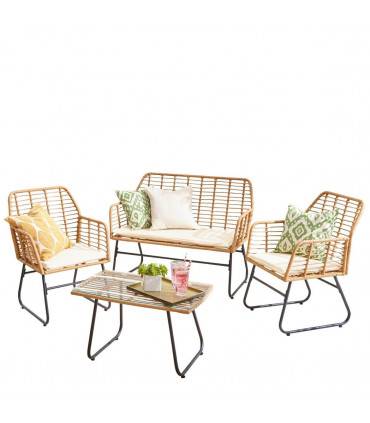 Neo 4 Piece Wicker Bamboo Style Garden Sofa, Table & Chairs Set