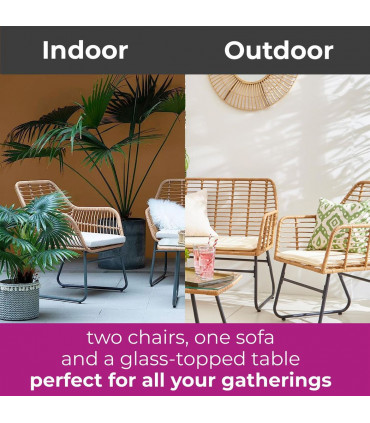 Neo 4 Piece Wicker Bamboo Style Garden Sofa, Table & Chairs Set