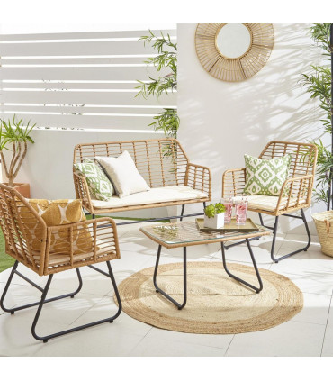 Neo 4 Piece Wicker Bamboo Style Garden Sofa, Table & Chairs Set