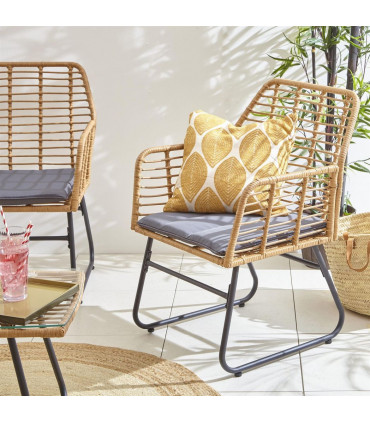 Neo Grey Bamboo Style Garden Sofa, Table & Chairs 4 Piece Set