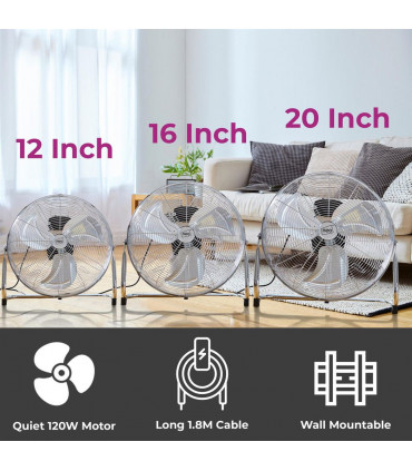 Neo High Velocity Chrome Metal Floor Freestanding Fan � 16 Inch