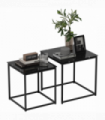 Nest of 2 Side Tables Set of Bedside Tables w/ Tempered Glass Desktop Black