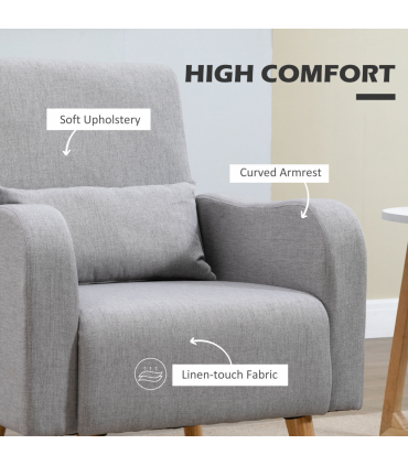 Nordic Leisure Lounge Sofa Accent Chair with Pillow for Bedroom Grey