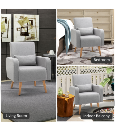 Nordic Leisure Lounge Sofa Accent Chair with Pillow for Bedroom Grey