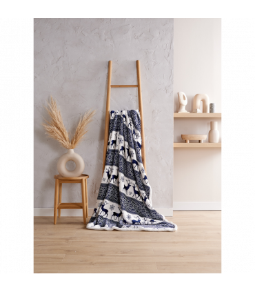 Nordic Sherpa Fleece Throw Navy