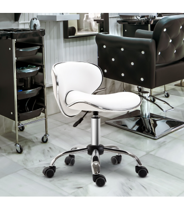 Office Chair Beauty Salon Rolling Technician Stool Chair Low Back White HOMCOM