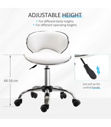 Office Chair Beauty Salon Rolling Technician Stool Chair Low Back White HOMCOM