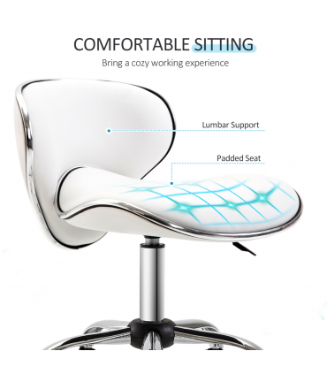 Office Chair Beauty Salon Rolling Technician Stool Chair Low Back White HOMCOM