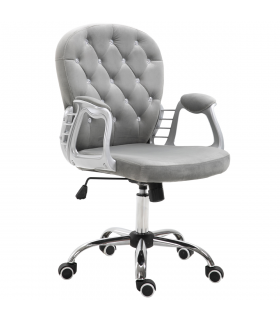 Office Chair Luxury Velour Diamond Tufted Padded Ergonomic 360 Swivel Grey