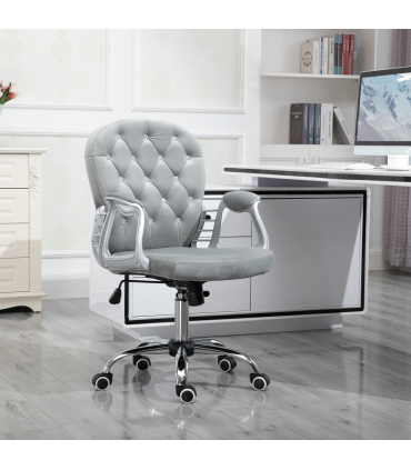 Office Chair Luxury Velour Diamond Tufted Padded Ergonomic 360 Swivel Grey