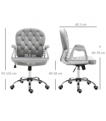 Office Chair Luxury Velour Diamond Tufted Padded Ergonomic 360 Swivel Grey