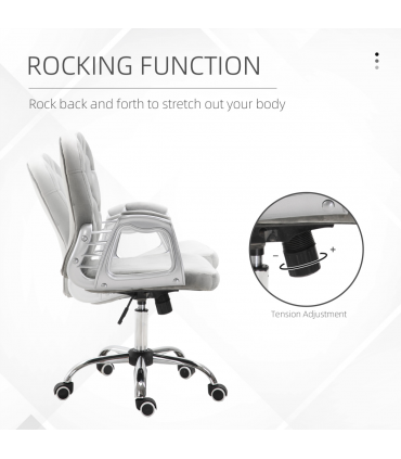 Office Chair Luxury Velour Diamond Tufted Padded Ergonomic 360 Swivel Grey