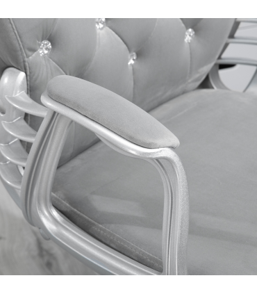 Office Chair Luxury Velour Diamond Tufted Padded Ergonomic 360 Swivel Grey