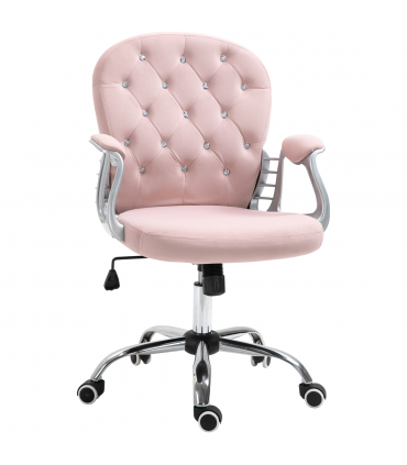 Office Chair Luxury Velour Diamond Tufted Padded Ergonomic 360� Swivel Pink