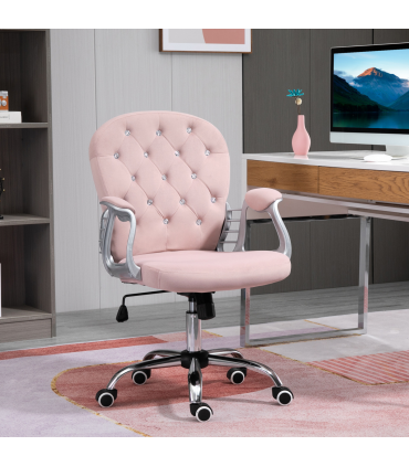 Office Chair Luxury Velour Diamond Tufted Padded Ergonomic 360� Swivel Pink