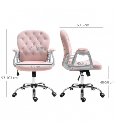 Office Chair Luxury Velour Diamond Tufted Padded Ergonomic 360� Swivel Pink