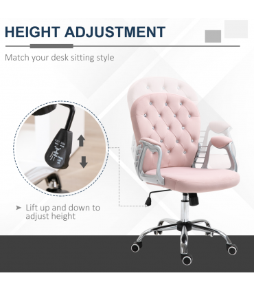 Office Chair Luxury Velour Diamond Tufted Padded Ergonomic 360� Swivel Pink