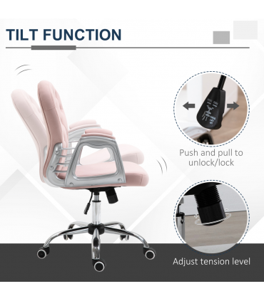 Office Chair Luxury Velour Diamond Tufted Padded Ergonomic 360� Swivel Pink