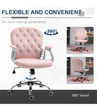 Office Chair Luxury Velour Diamond Tufted Padded Ergonomic 360� Swivel Pink
